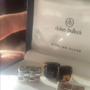 Silver and Brown Cufflinks Set
